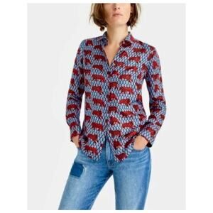 J.Crew Blue Collection Silk Twill Button-up In Roaming Tiger Print size 14